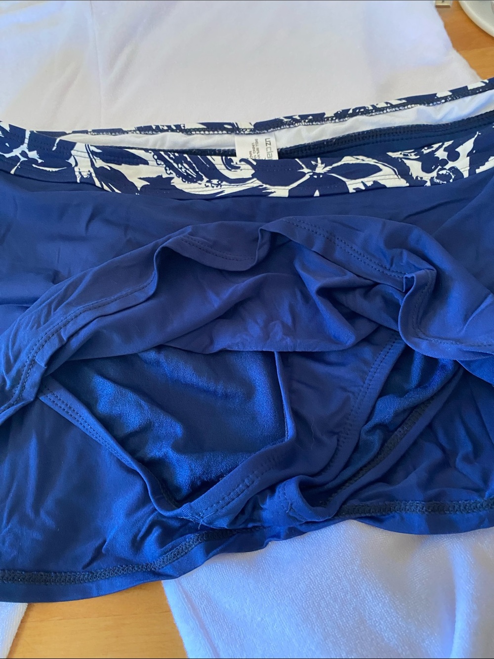 Liz Claiborne Blue Swim Skirt with White Navy Floral Waistband